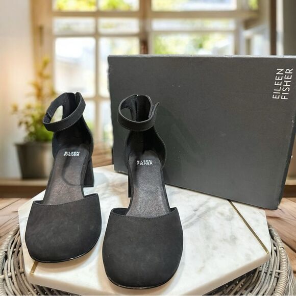 EILEEN FISHER Indi Tumbled Nubuck Pump Closed Toe Ankle Strap Size 8.5 - Picture 14 of 15
